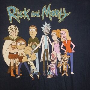RICK AND MORTY Adult Swim T-Shirt  Graphic Print Logo Black Men 2XL